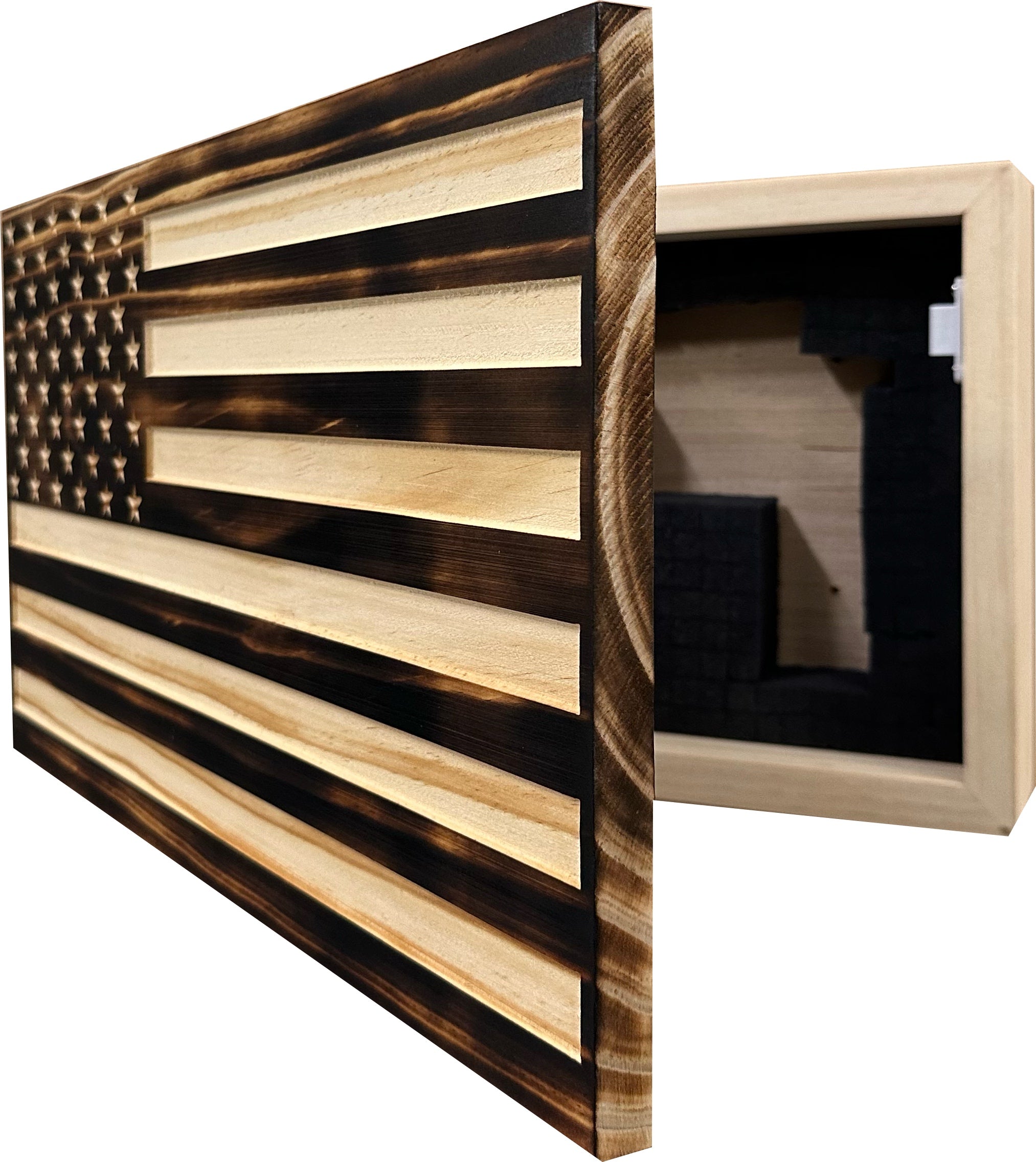 Burnt American Flag Hidden Gun Storage Cabinet by Bellewood Designs - product image 5 for Resin Society