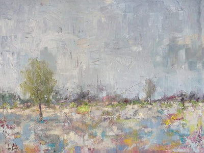 Burst of Spring 36x48 Artist Enhanced Canvas Print by John Beard, showing abstract coastal landscape in soft twilight tones