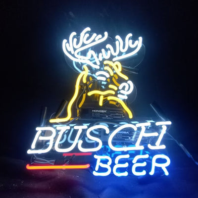 Busch Light Deer Stag Head Neon Sign illuminated against dark background