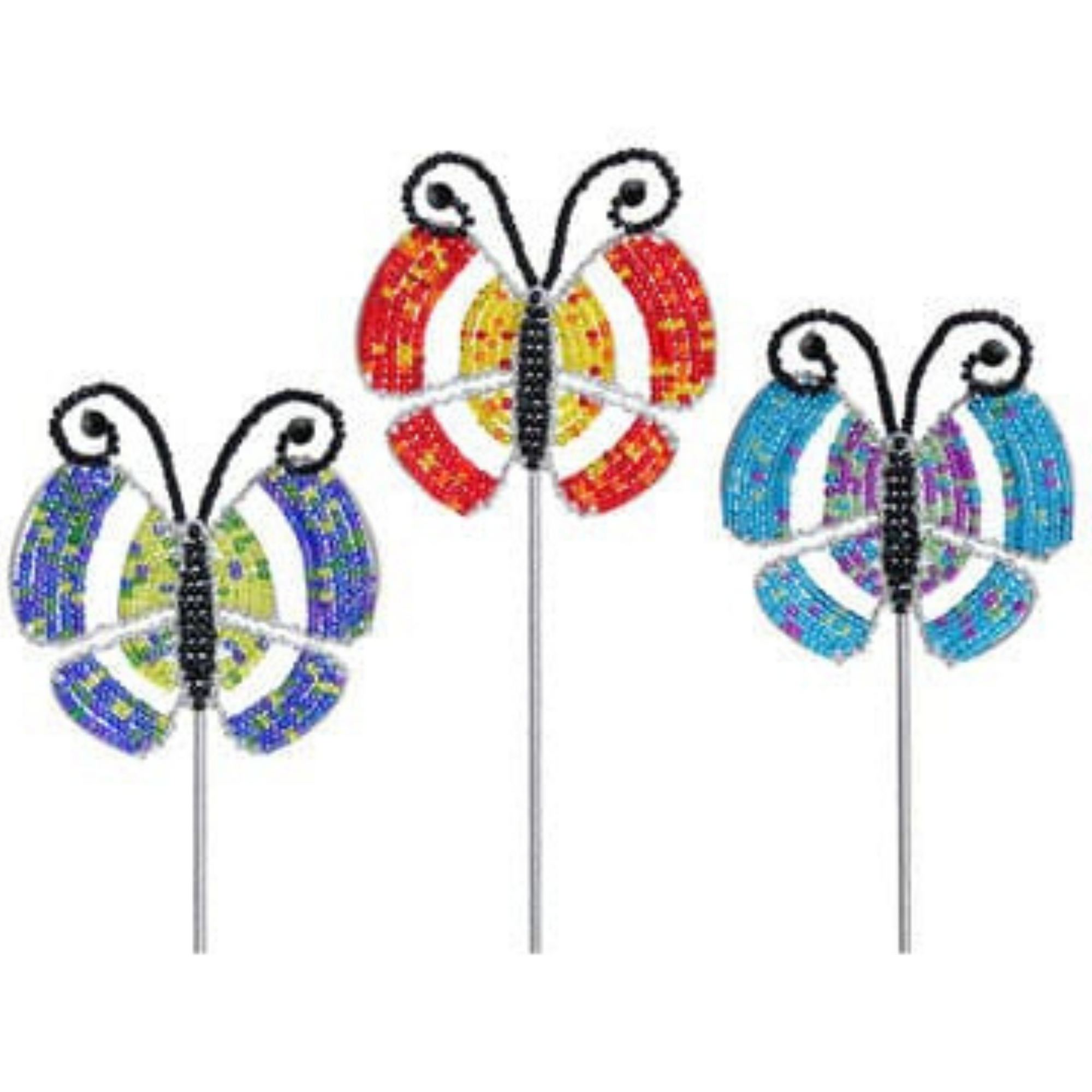 Butterfly Pot Stake in teal and purple color with beaded butterfly detail and metal stake