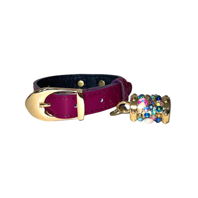 XS 7”-14” Purple Patent Italian Leather Collar/Custom Gold Italian by Allysa Payne Beverly Hills - main product image for Resin Society