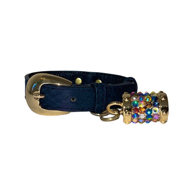 XS/S 7”-14” Matte Midnight Blue Custom Snake Collar/Custom Gold Oval