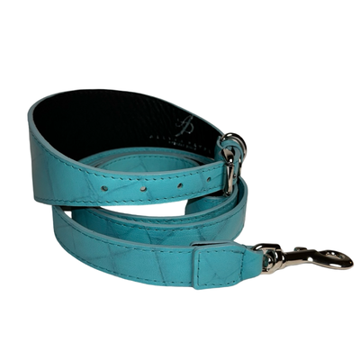 The Tiffany Collection Turquoise Blue Embossed Croc Italian Leather 3” Wide Collar with Silver Hardware