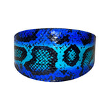 Electric/Turquoise Blue & Black 3” Wide Style Collar showcasing vibrant snake pattern and Italian leather lining