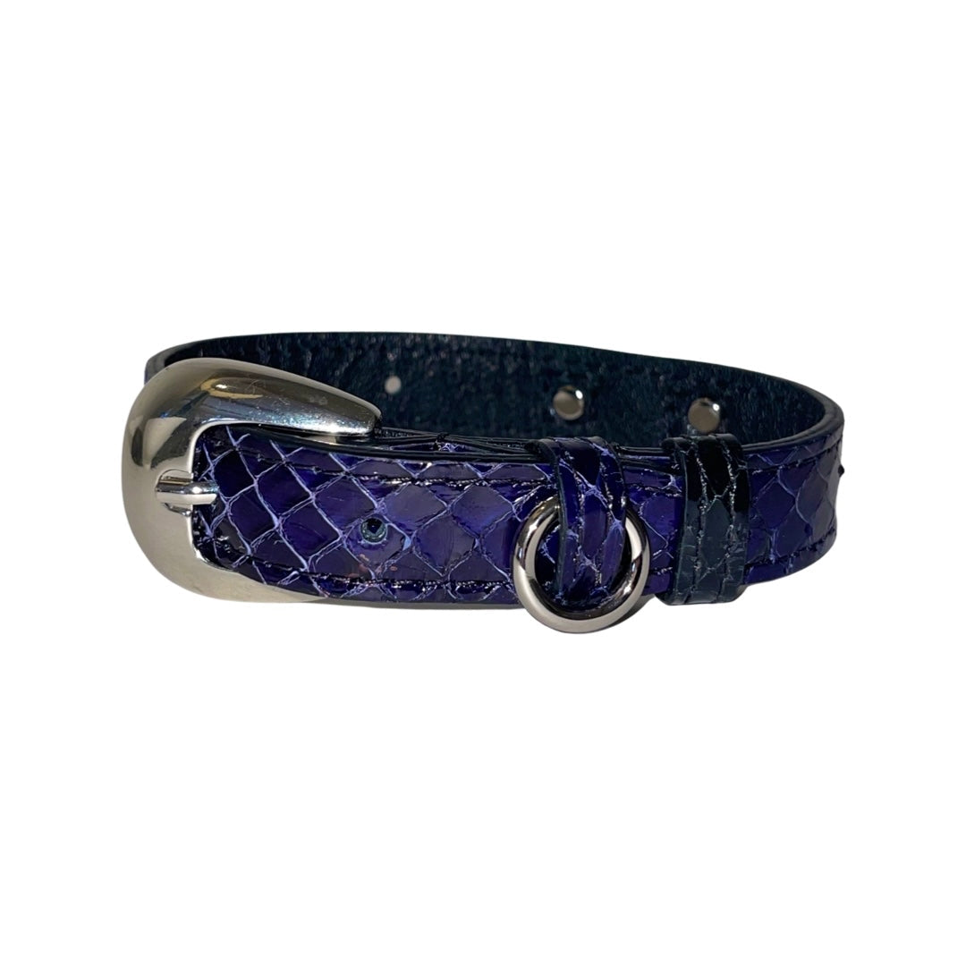 XS/S 7”-14” Navy Blue Custom Snake Collar/Custom Silver Oval Italian