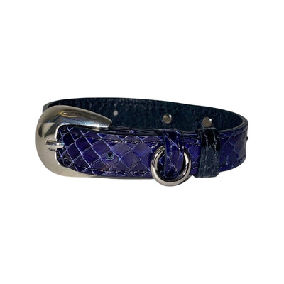 XS/S 7”-14” Navy Blue Custom Snake Collar/Custom Silver Oval Italian