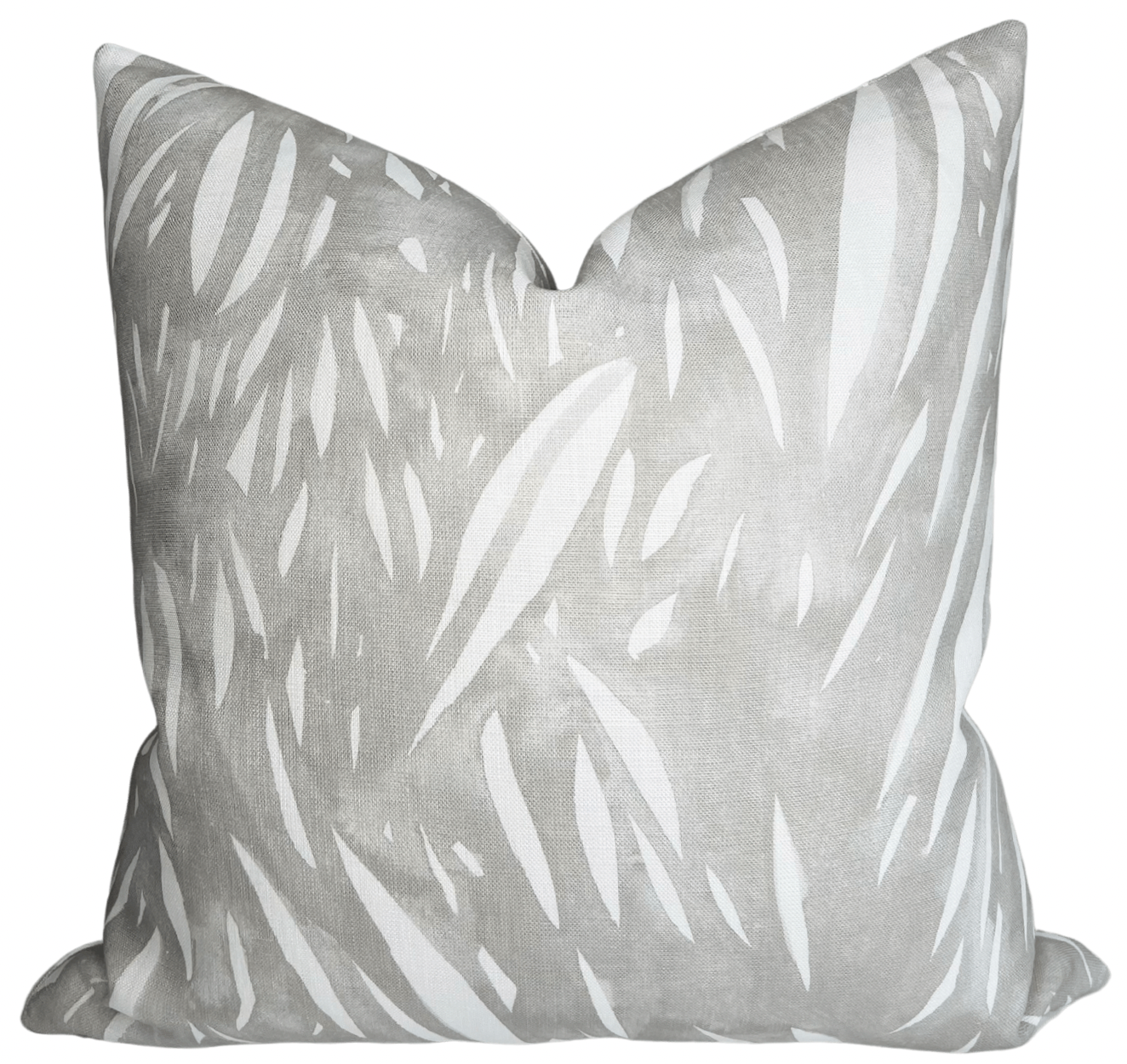 Windswept Pillow Cover in Grey showing front windswept printed fabric and ivory linen back
