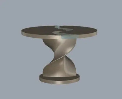 Round epoxy resin dining table with walnut wooden vortex base