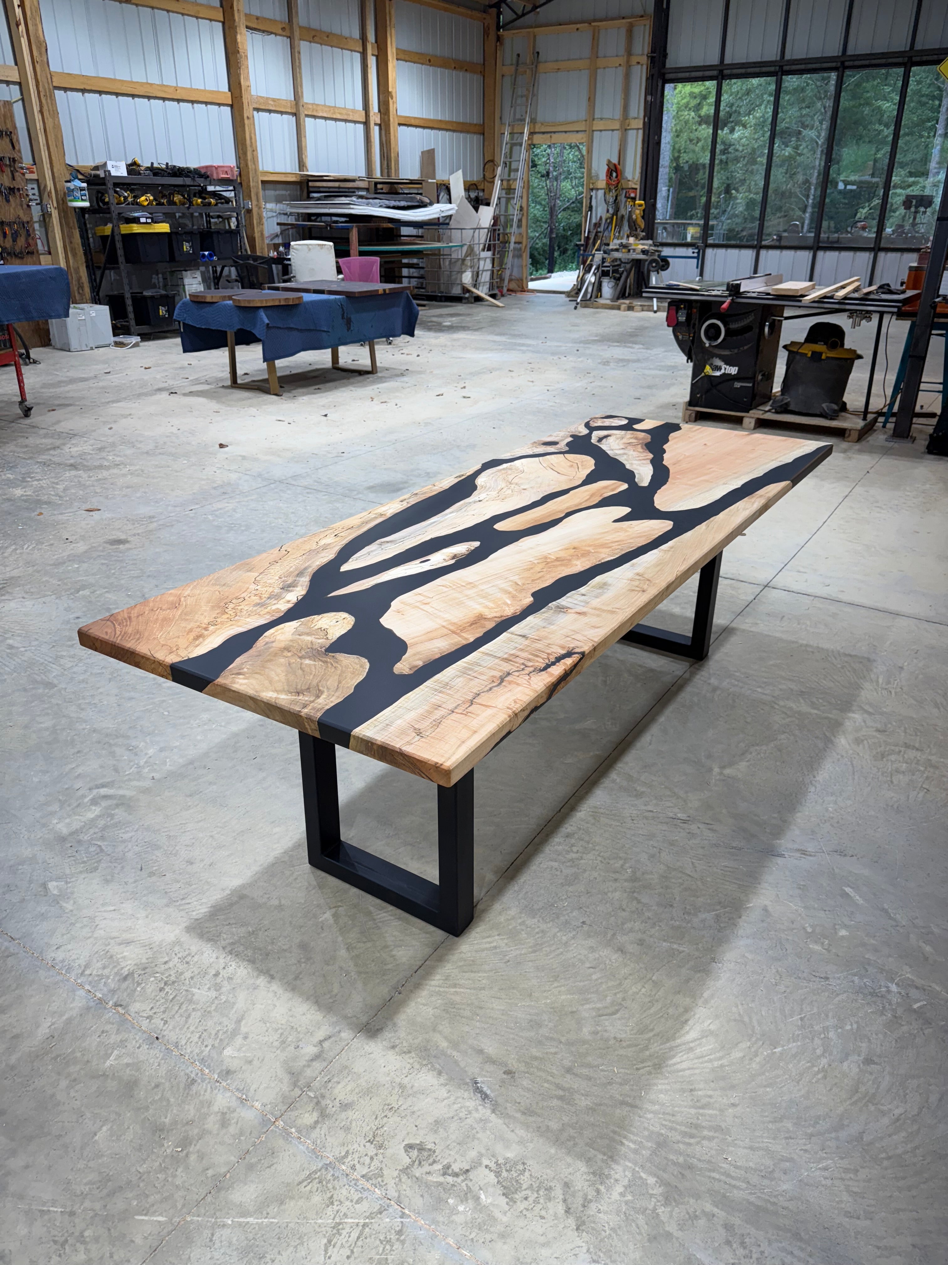8x3 Maple River Table with maple wood surface and customizable legs by Sasquatch Tables LLC