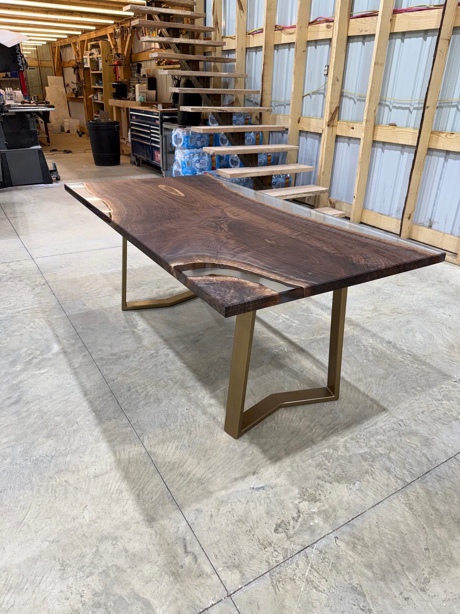 72x38 Walnut Slab Clear Cast Table – Customizable Legs | Sasquatch