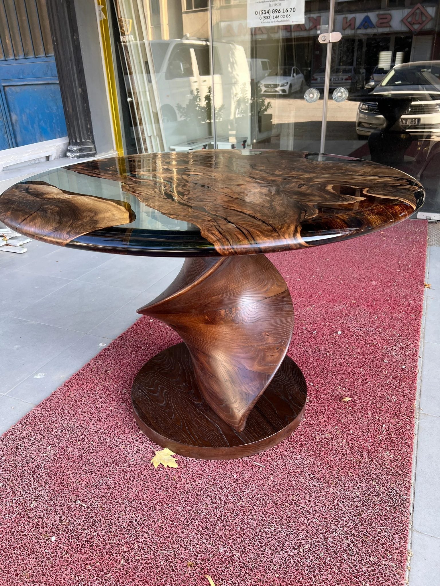 Round Epoxy Resin Table with Wooden Vortex Base Made of Walnut by Gizz - product image 2 for Resin Society