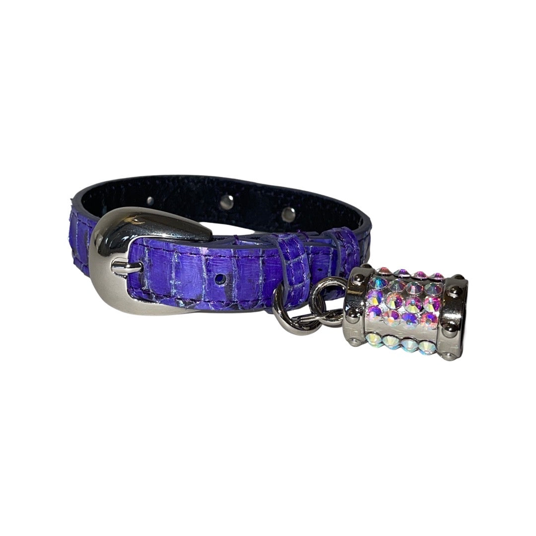 XS/S 7”-14” Iridescent Purple/Silver Custom Snake Collar/Custom Silver