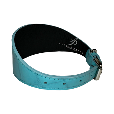 The Tiffany Collection: Turquoise Blue Embossed Croc Italian Leather 3” Wide Style Collar