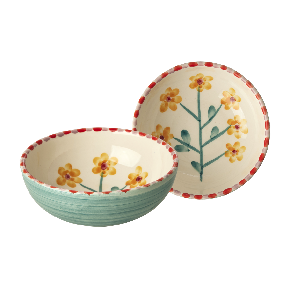 Ceramic Bowl with Hand Painted Jade Yellow Flower - 11.8 oz by Rice By Rice - main product image for Resin Society