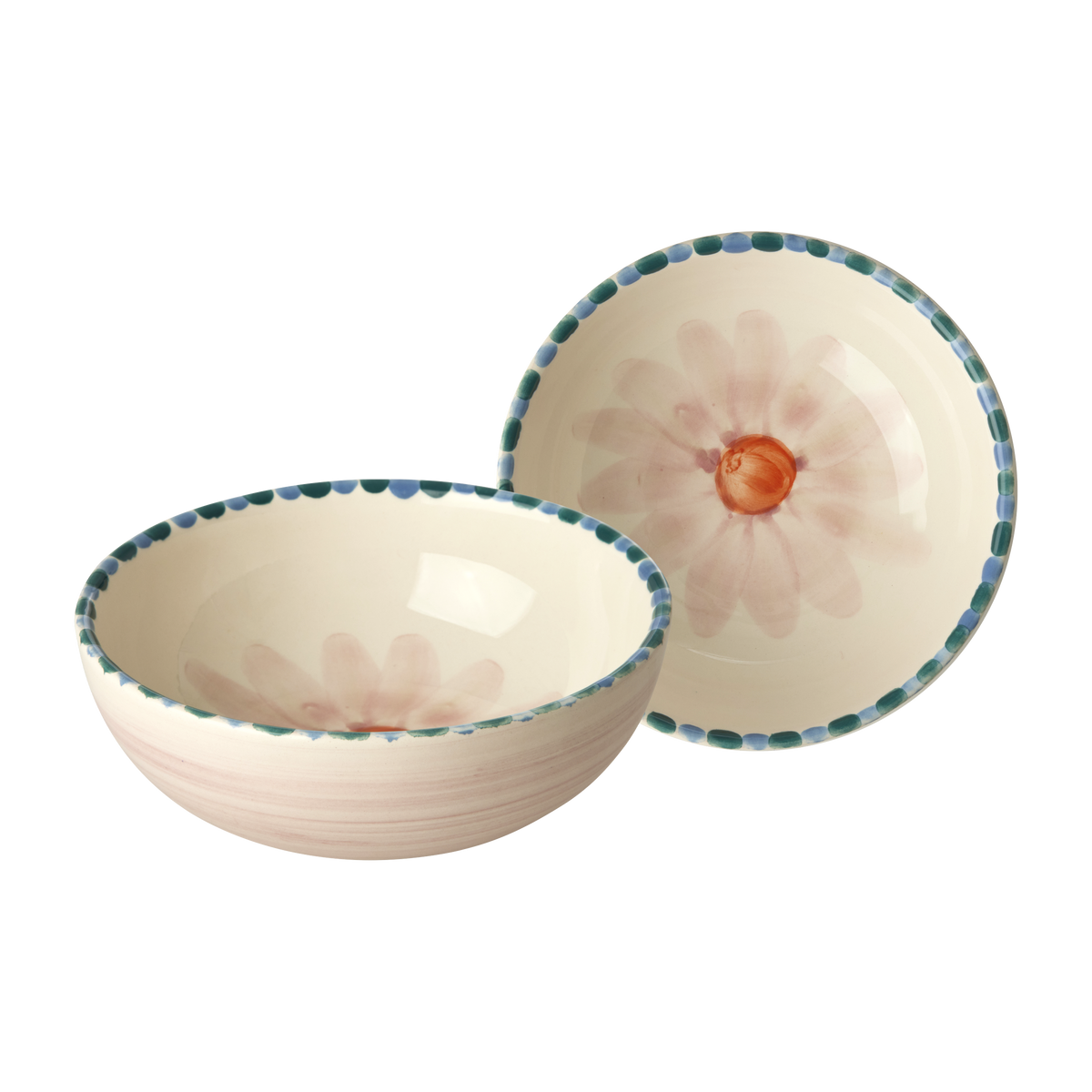 Ceramic Bowl with Hand Painted Soft Pink Flower - 11.8 oz by Rice By Rice - main product image for Resin Society