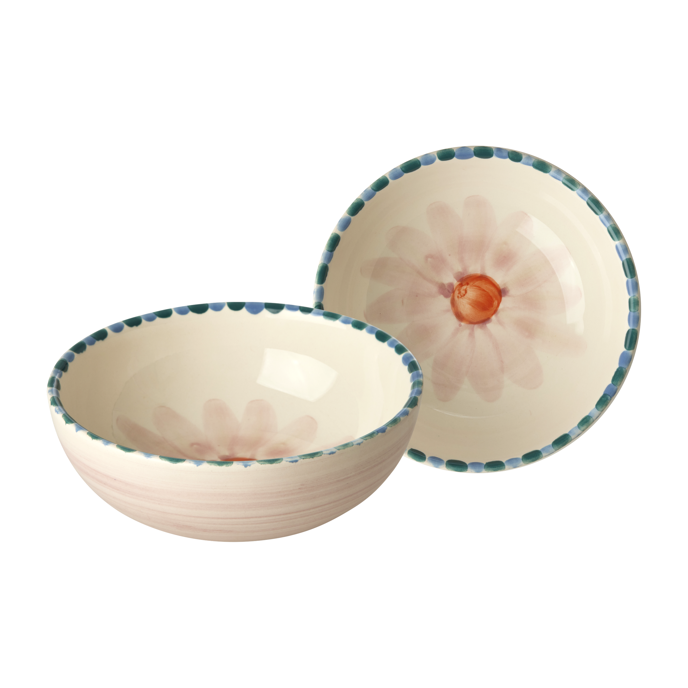 Ceramic Bowl with Hand Painted Soft Pink Flower - 11.8 oz by Rice By Rice - main product image for Resin Society