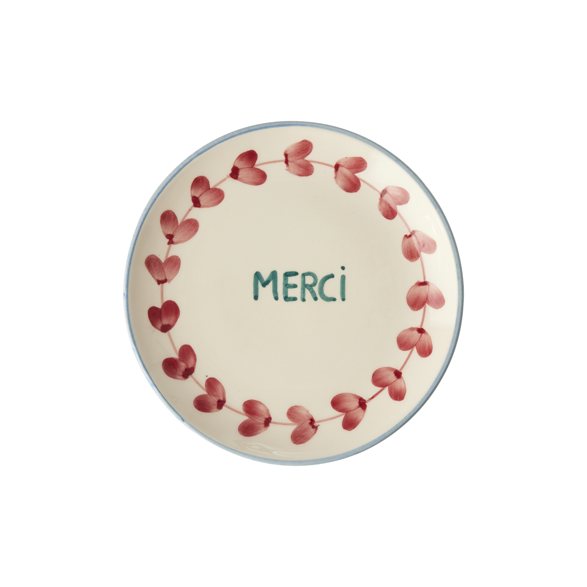 Ceramic Cake Plate with Hand Painted Merci by Rice By Rice - main product image for Resin Society