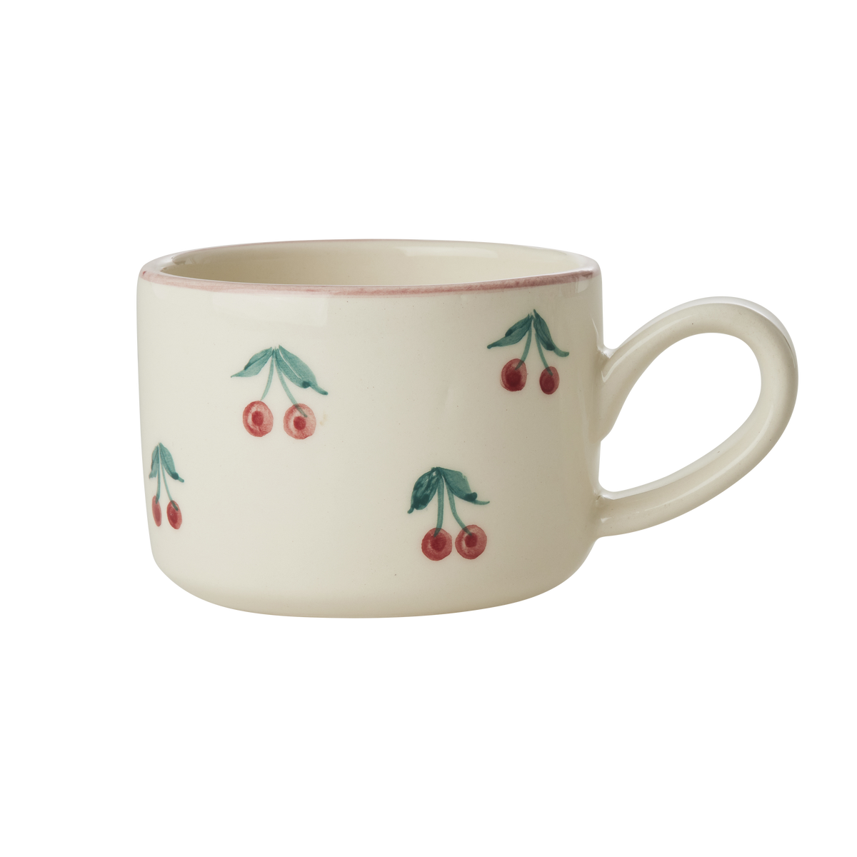 Ceramic Cappuccino Cup with Hand Painted Cherries - 6.7 oz by Rice By Rice - main product image for Resin Society