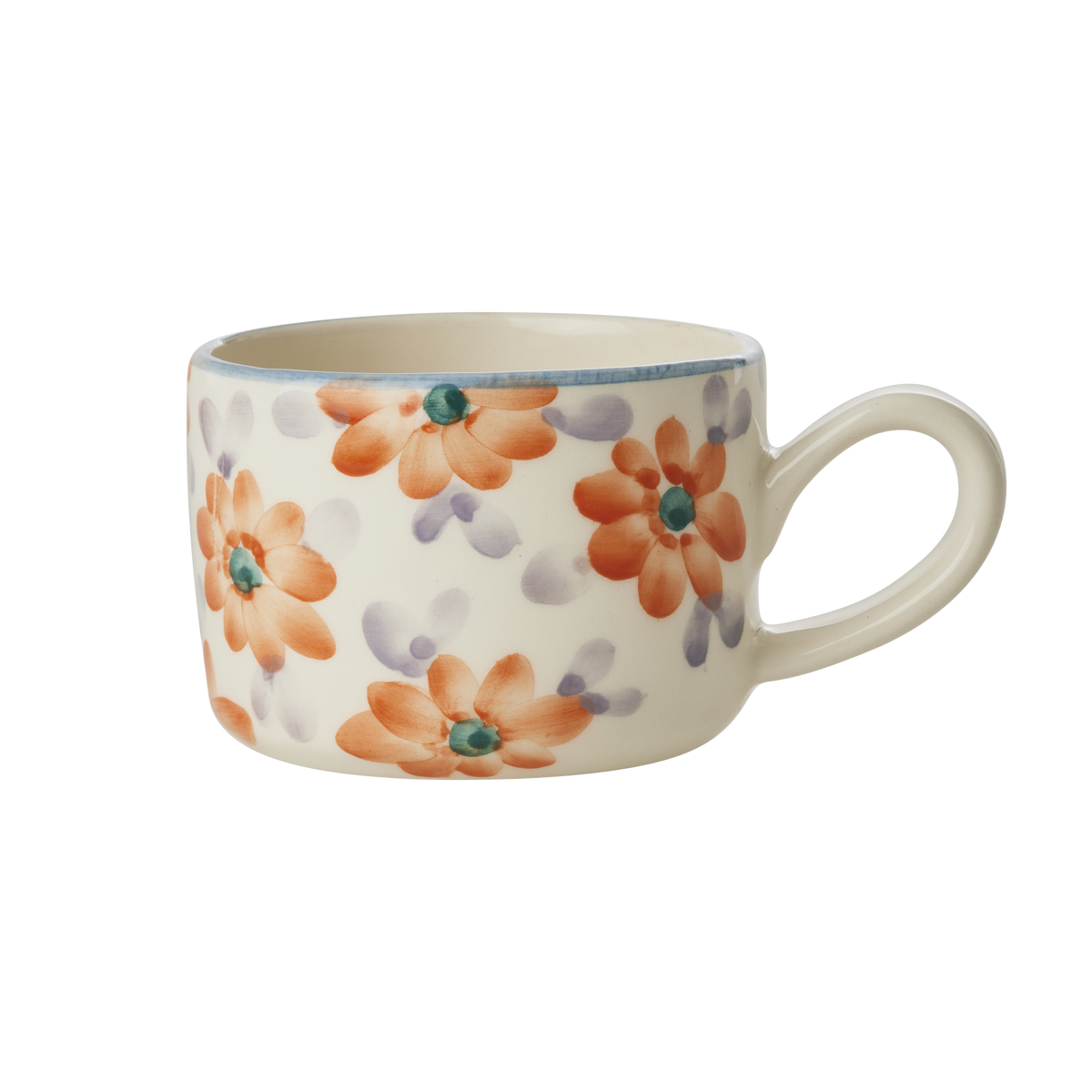 Ceramic Cappuccino Cup with Hand Painted Orange Flowers - 6.7 oz by Rice By Rice - main product image for Resin Society
