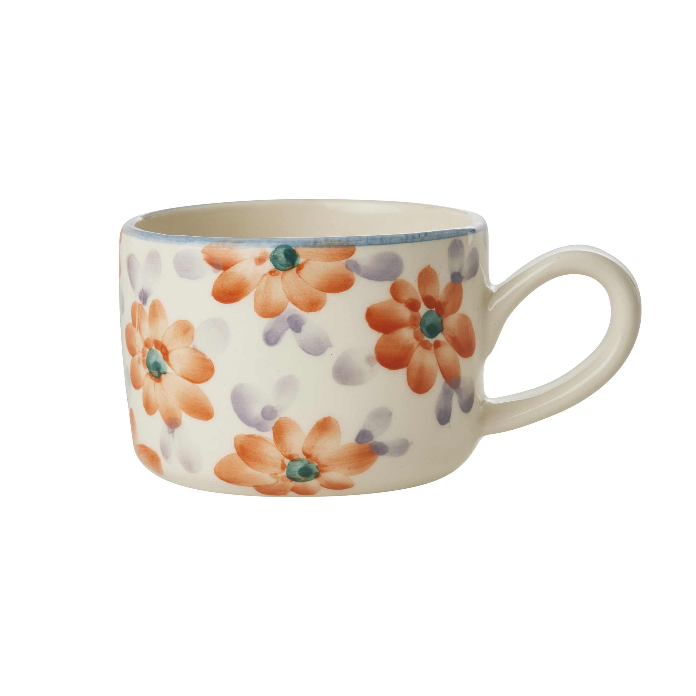 Ceramic Cappuccino Cup with Hand Painted Orange Flowers - 6.7 oz by Rice By Rice - main product image for Resin Society