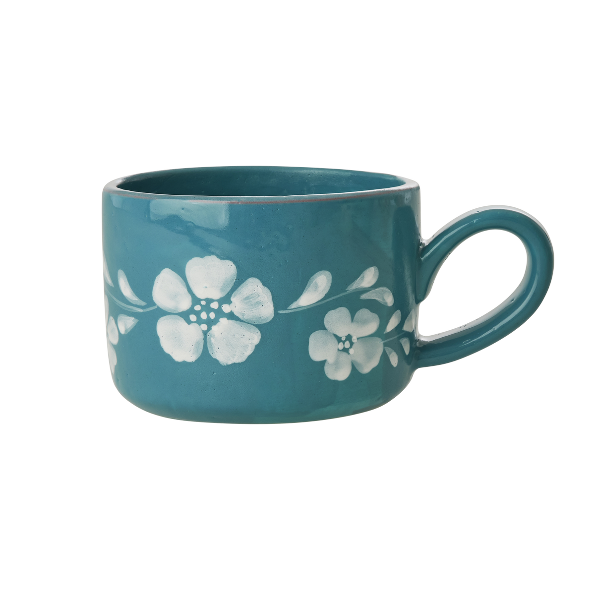 Ceramic Cappuccino Cup with Hand Painted White Flowers Vine - 6.7 oz by Rice By Rice - main product image for Resin Society