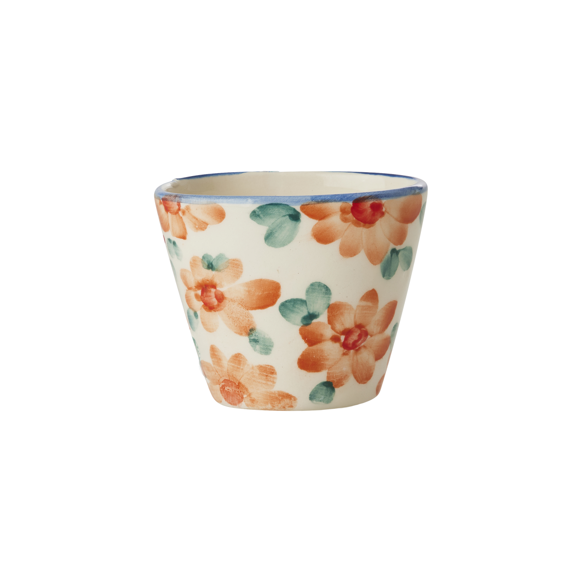 Ceramic Oval Espresso Cup with Hand Painted Orange Flowers - 2.4 oz by Rice By Rice - main product image for Resin Society