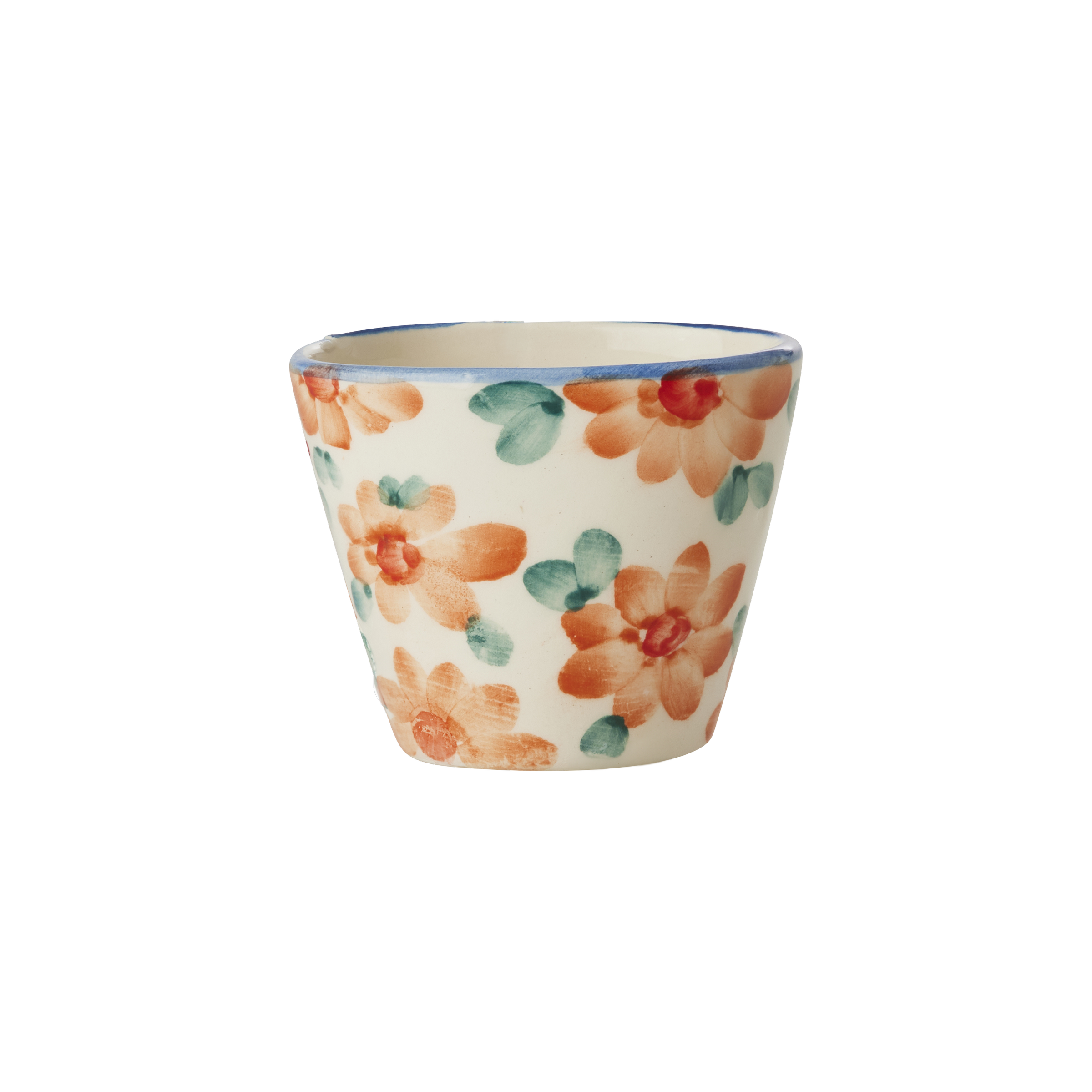Ceramic Oval Espresso Cup with Hand Painted Orange Flowers - 2.4 oz by Rice By Rice - main product image for Resin Society