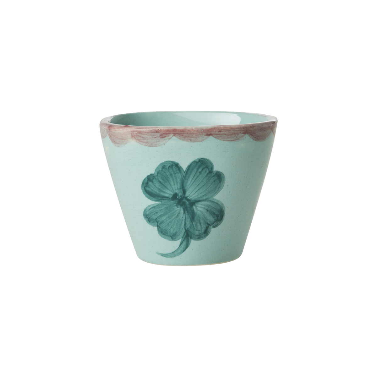 Ceramic Oval Espresso Cup with Hand Painted Good Luck Clover - 2.4 oz by Rice By Rice - main product image for Resin Society