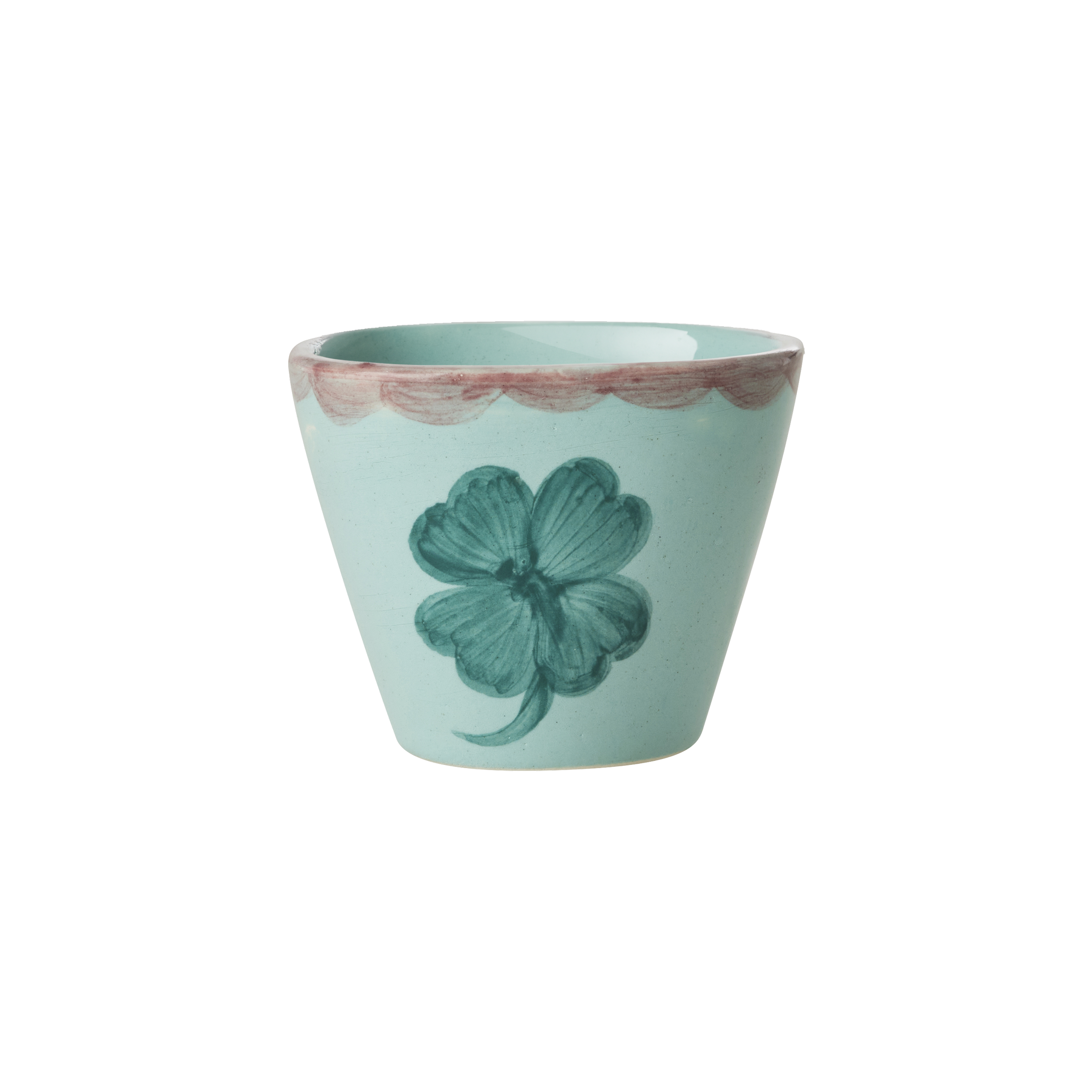 Ceramic Oval Espresso Cup with Hand Painted Good Luck Clover - 2.4 oz by Rice By Rice - main product image for Resin Society