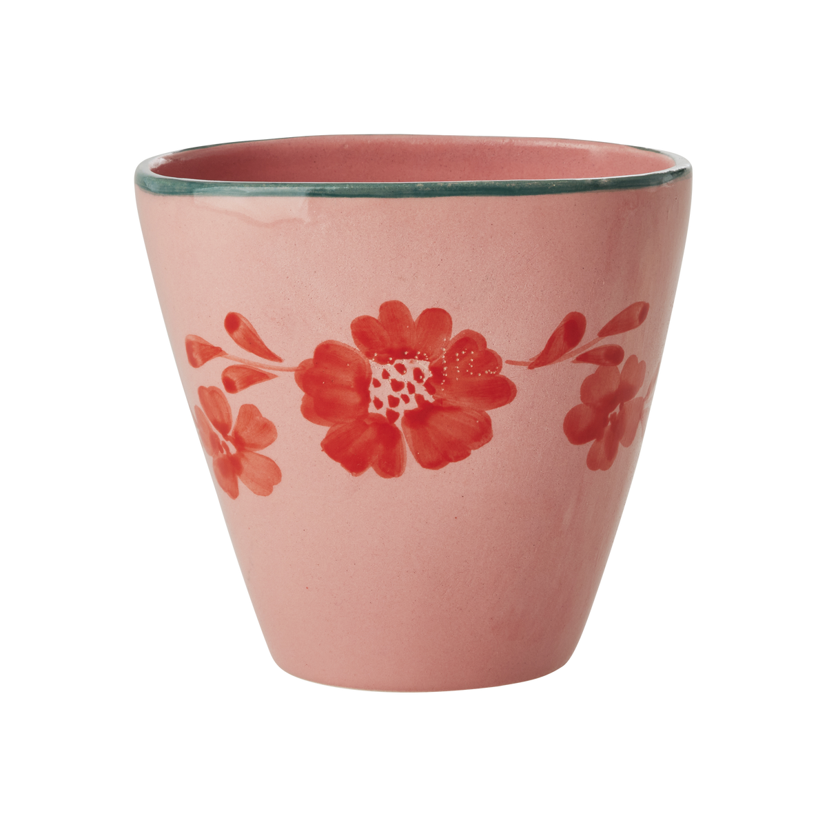 Ceramic Oval Cup with Hand Painted Orange Flower Vine - 10.1 oz by Rice By Rice - main product image for Resin Society