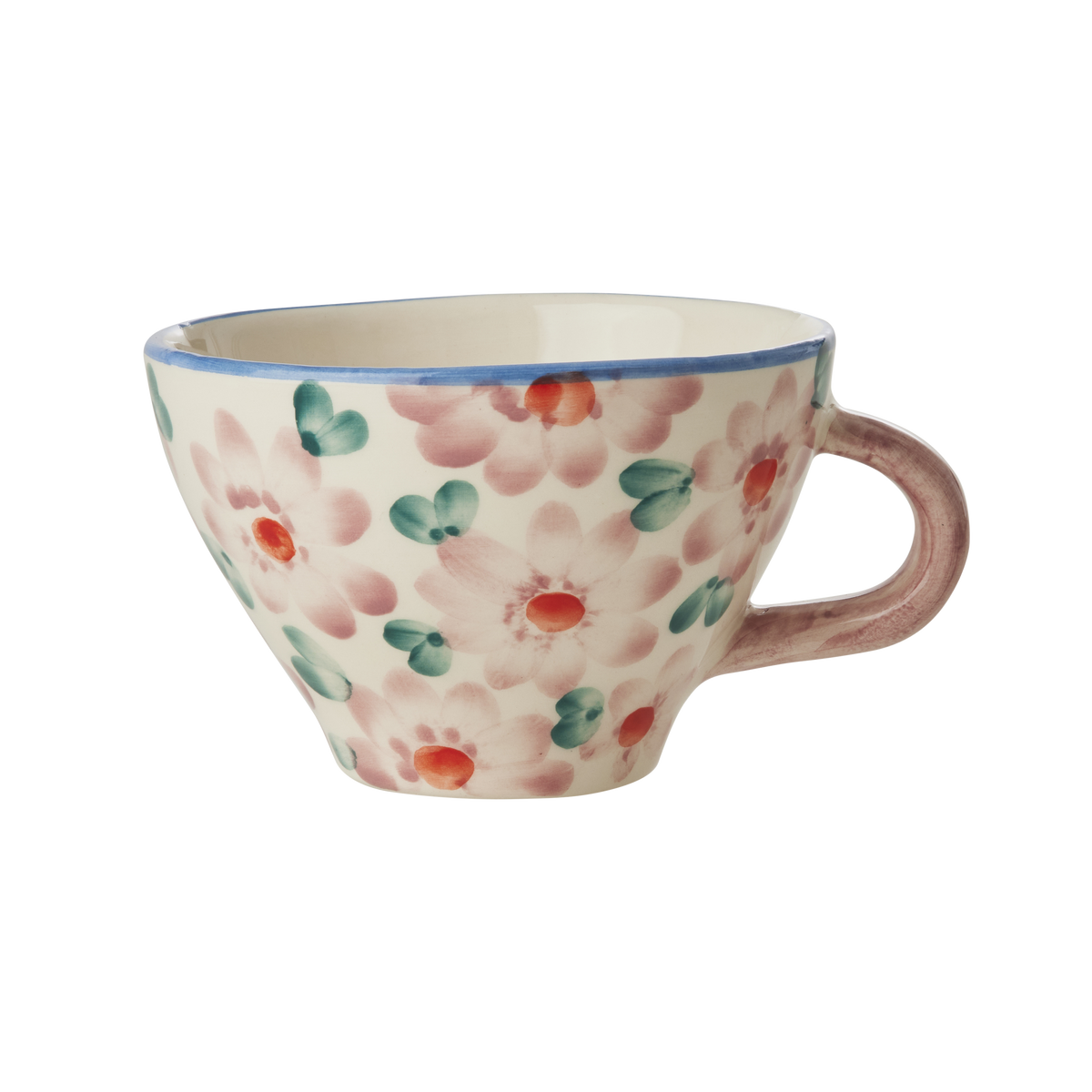 Ceramic Tea Cup with Hand Painted Flowers - Pink - 5.0 oz by Rice By Rice - main product image for Resin Society