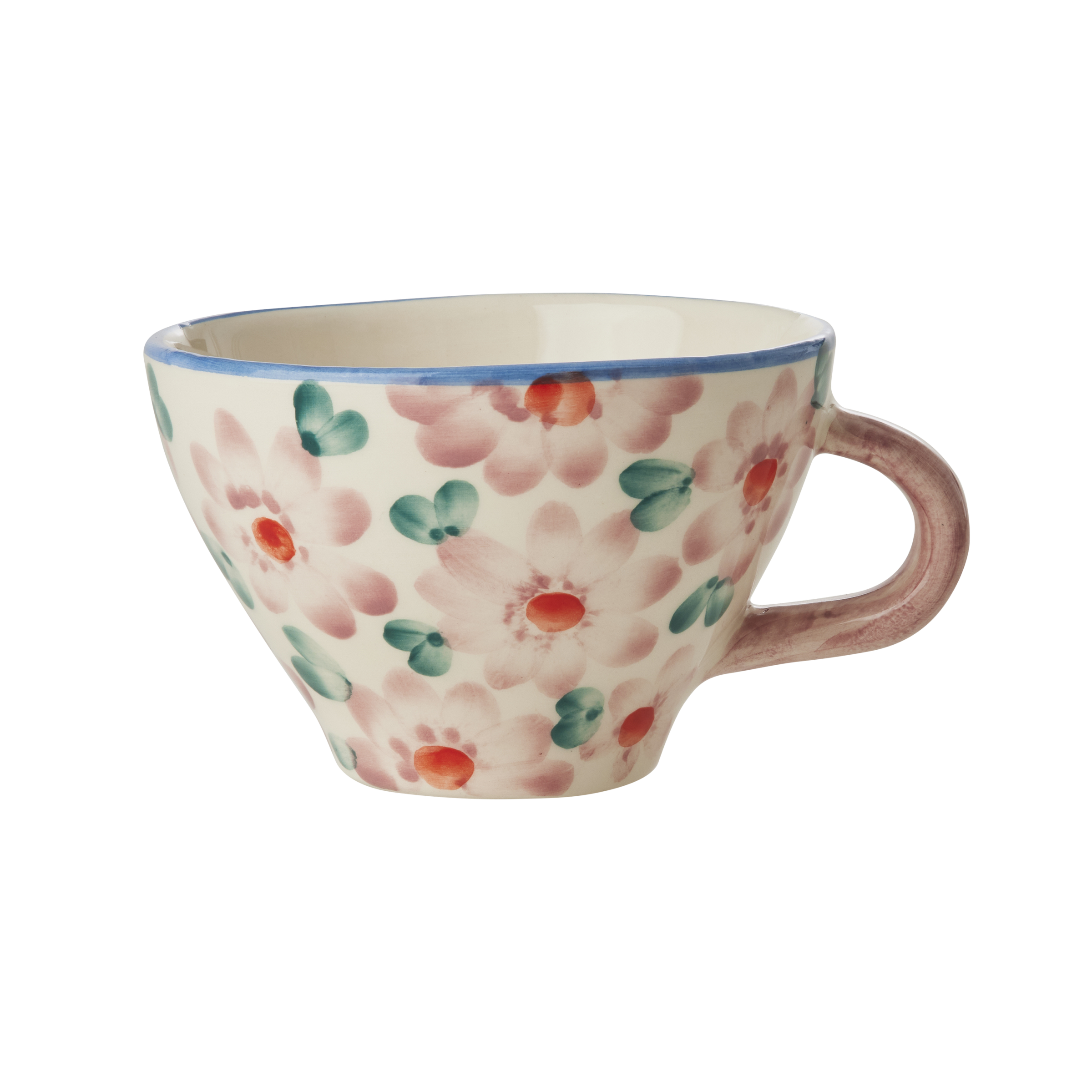 Ceramic Tea Cup with Hand Painted Flowers - Pink - 5.0 oz by Rice By Rice - main product image for Resin Society