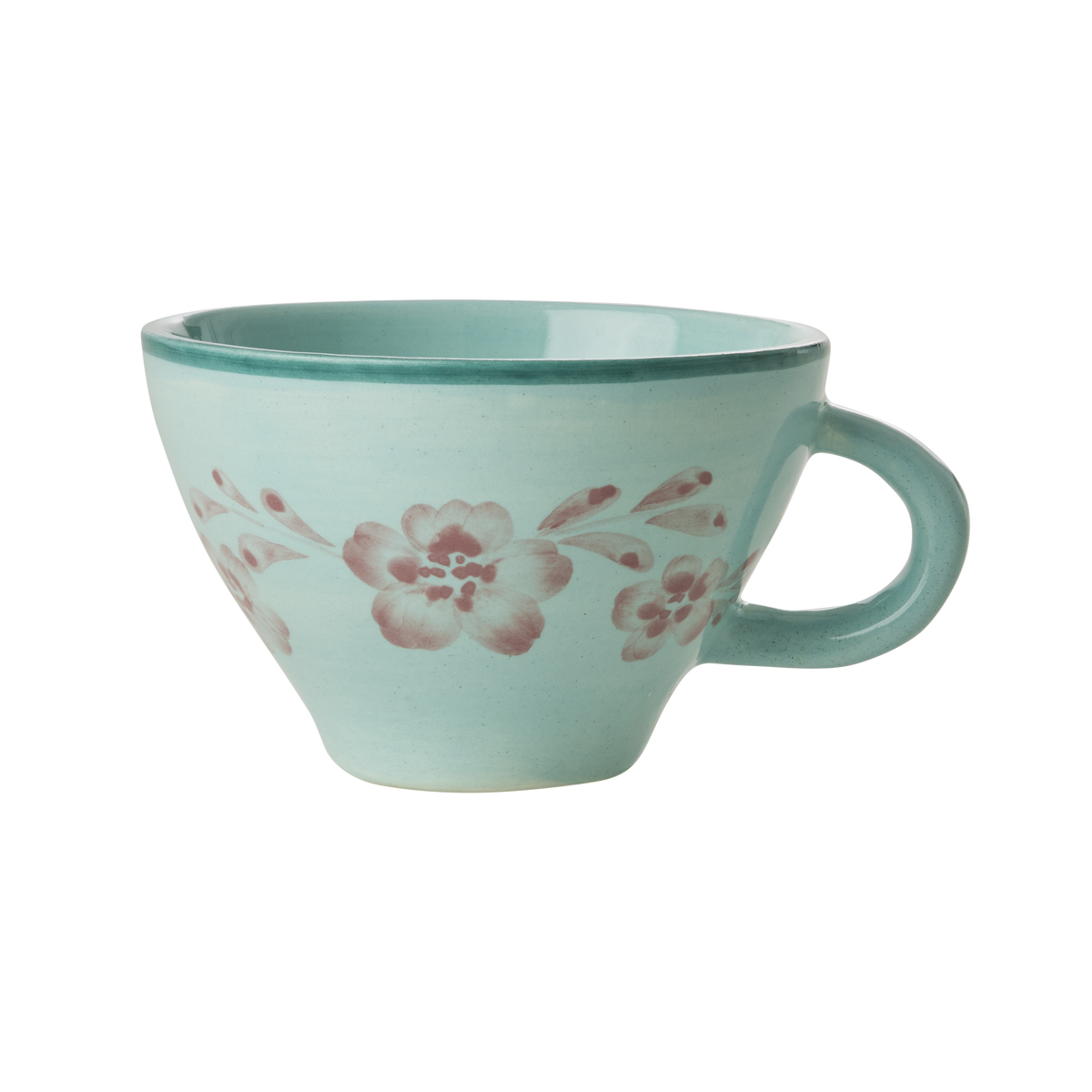 Ceramic Tea Cup with Hand Painted Soft Pink Flower Vine - 5.0 oz by Rice By Rice - main product image for Resin Society