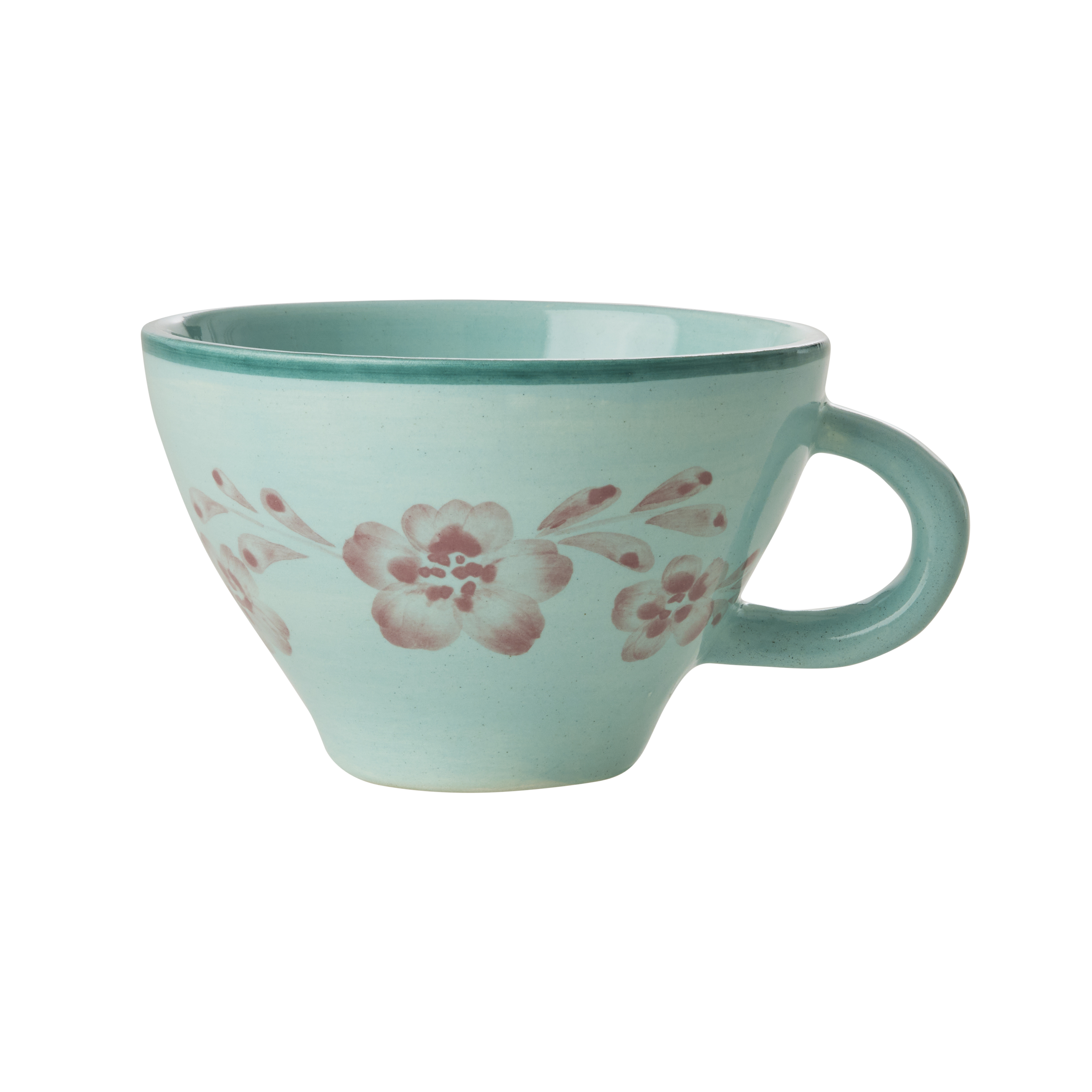 Ceramic Tea Cup with Hand Painted Soft Pink Flower Vine - 5.0 oz by Rice By Rice - main product image for Resin Society