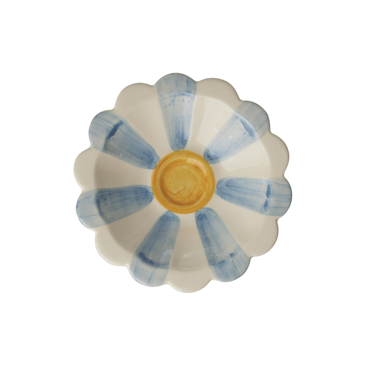Ceramic Flower Dipping Bowl with Blue Hand Painted Stripes by Rice By Rice - main product image for Resin Society