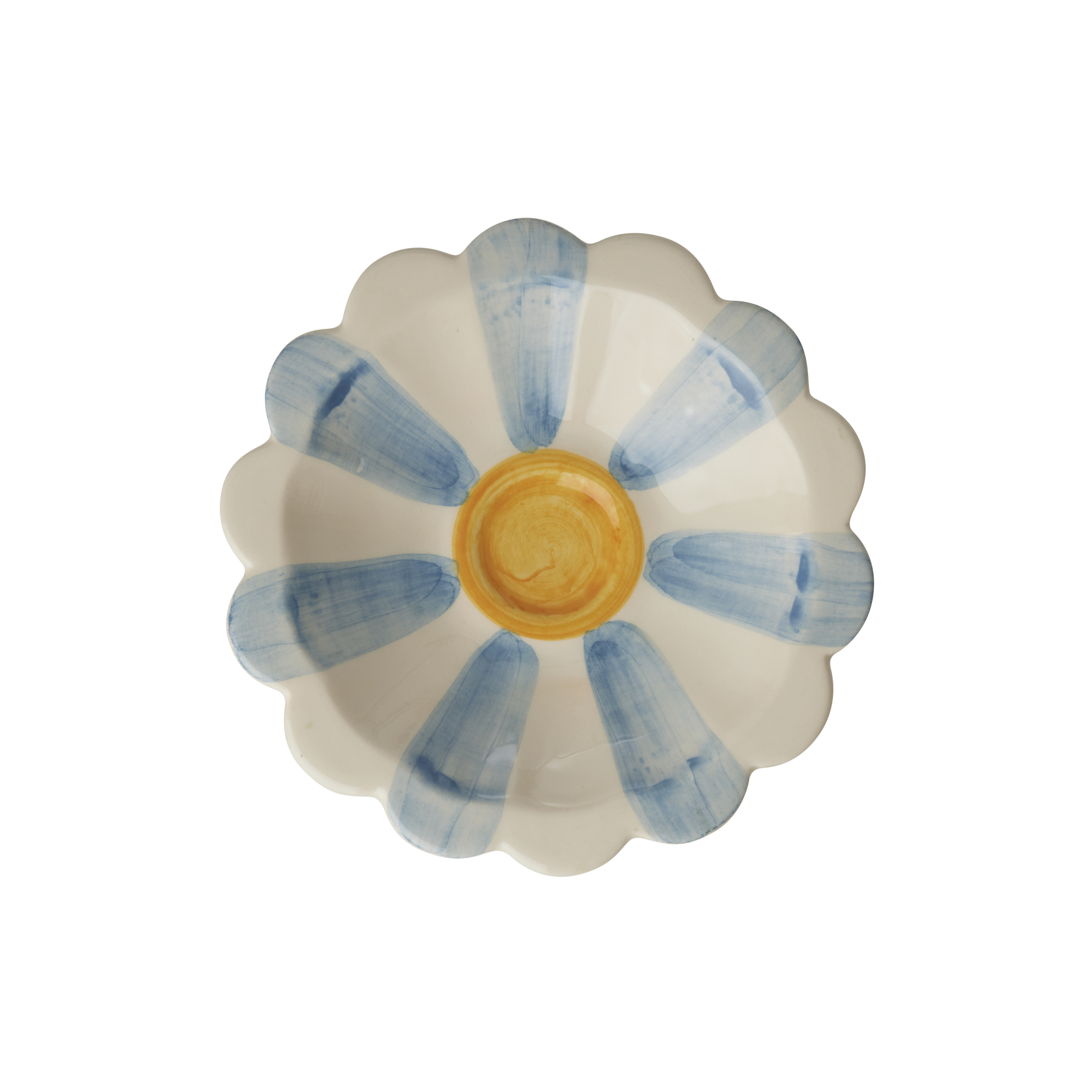 Ceramic Flower Dipping Bowl with Blue Hand Painted Stripes by Rice By Rice - main product image for Resin Society