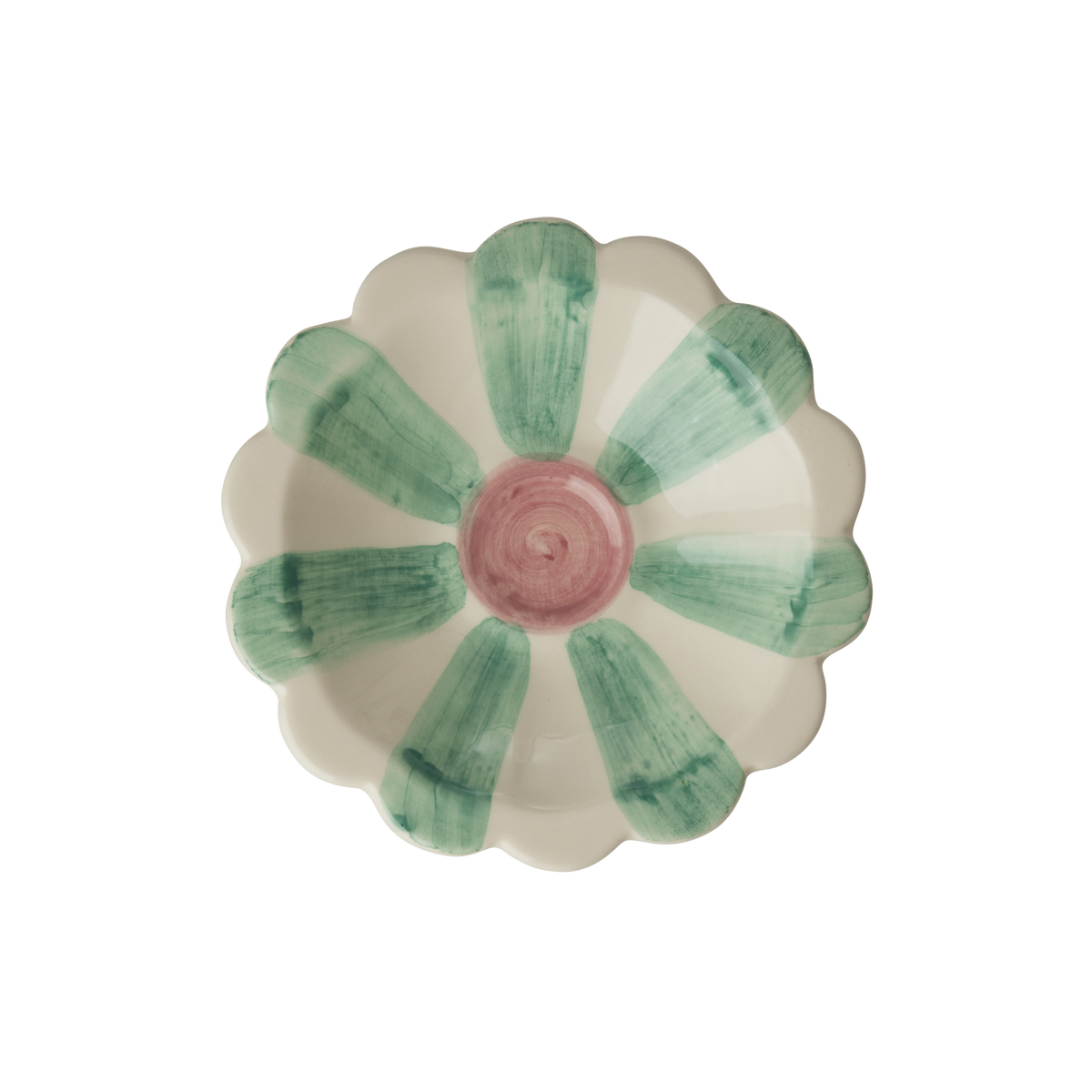 Ceramic Flower Dipping Bowl with Soft Green Hand Painted Stripes by Rice By Rice - main product image for Resin Society