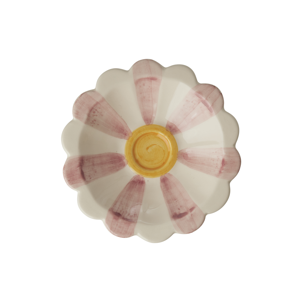 Ceramic Flower Dipping Bowl with Pink Hand Painted Stripes by Rice By Rice - main product image for Resin Society