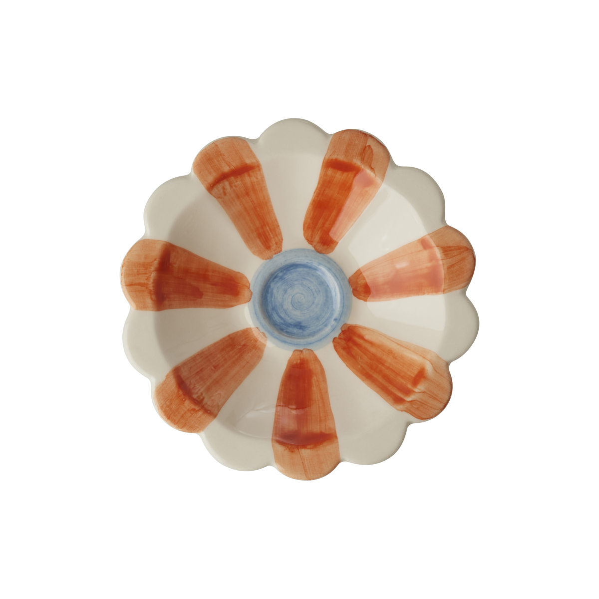 Ceramic Flower Dipping Bowl with Orange Hand Painted Stripes by Rice By Rice - main product image for Resin Society