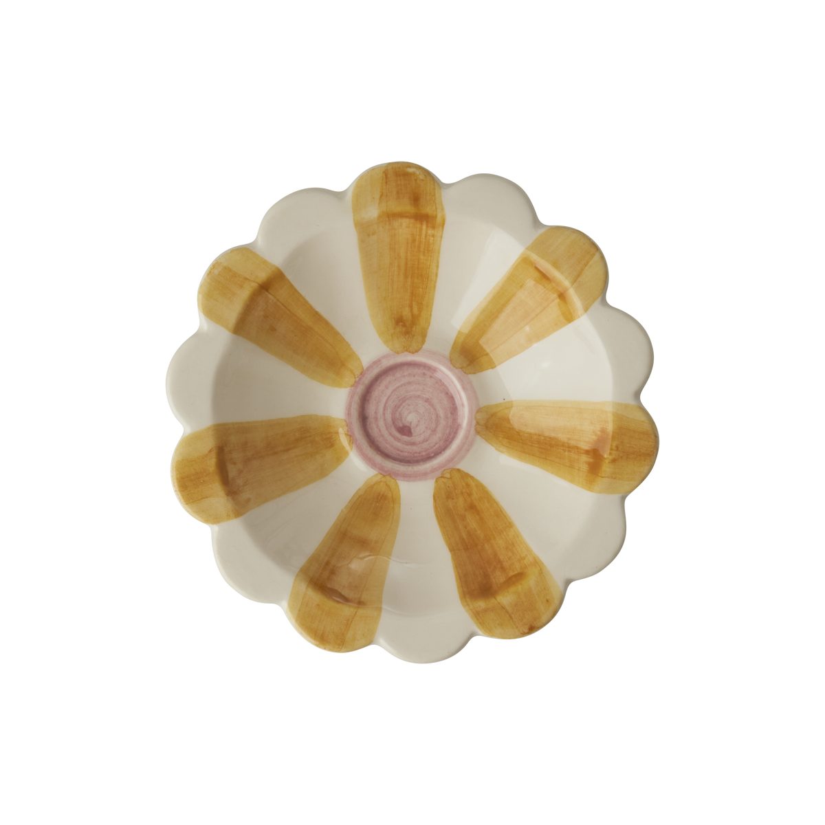 Ceramic Flower Dipping Bowl with Yellow Hand Painted Stripes by Rice By Rice - main product image for Resin Society