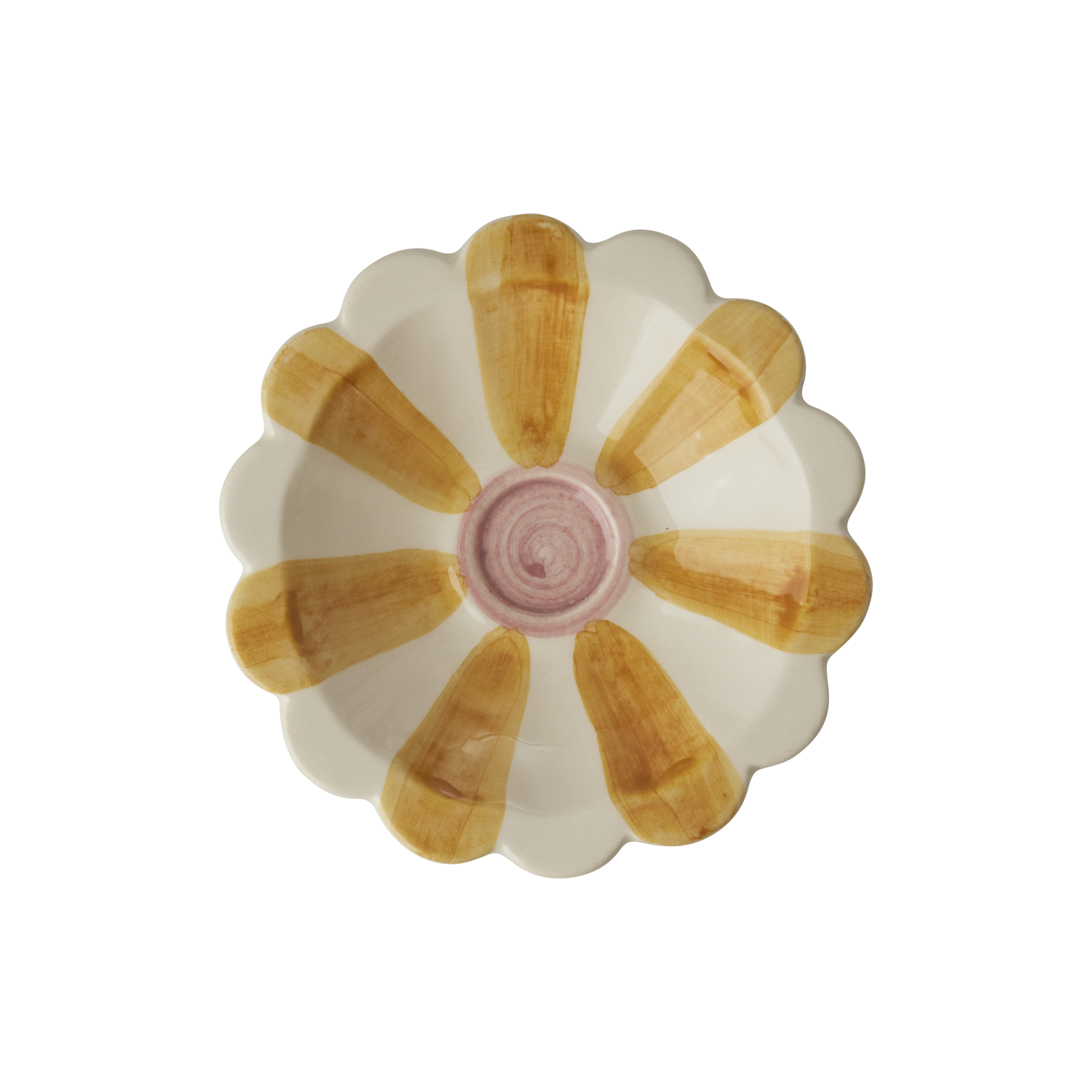 Ceramic Flower Dipping Bowl with Yellow Hand Painted Stripes by Rice By Rice - main product image for Resin Society