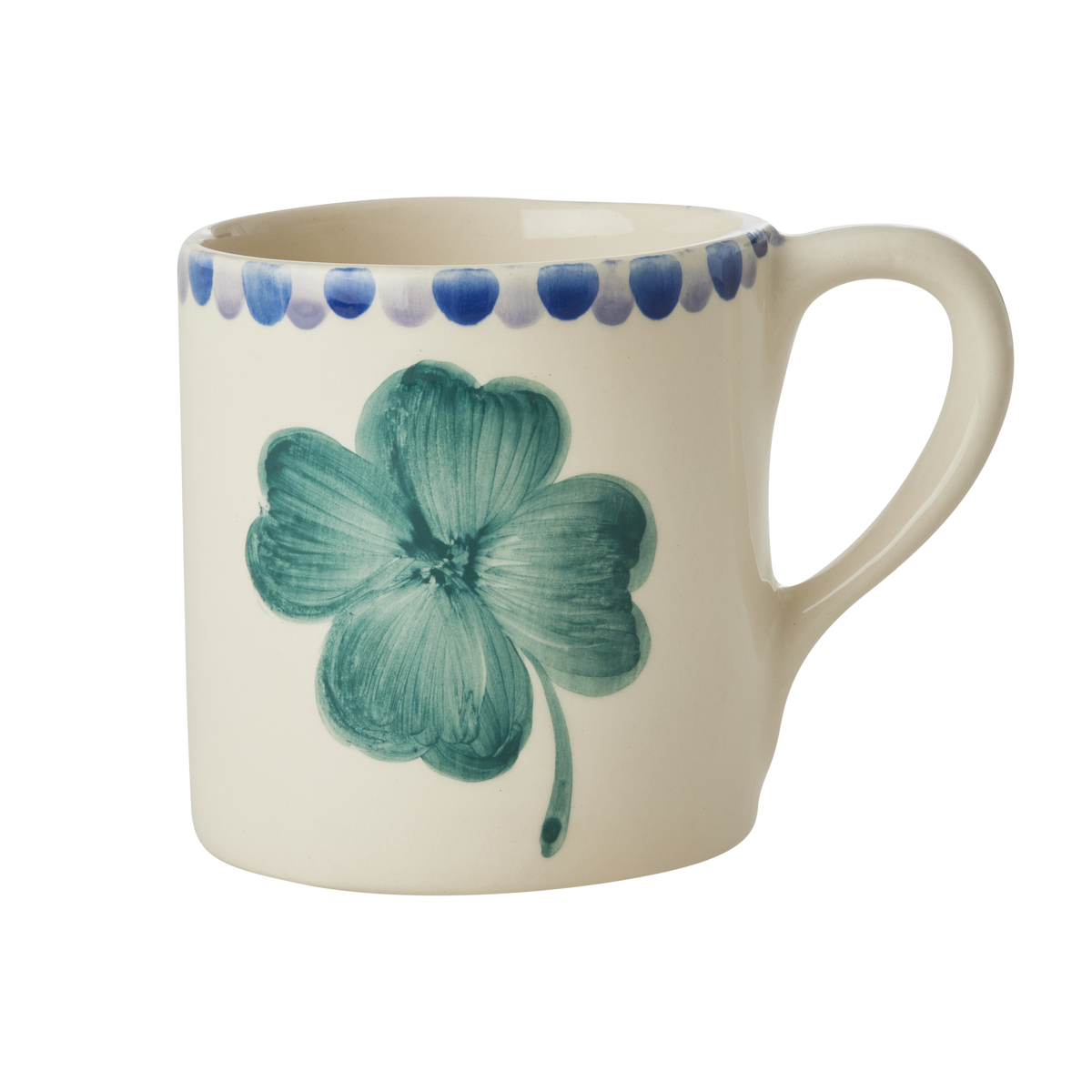 Ceramic Mug with Hand Painted Good Luck Clover - 14.2 oz by Rice By Rice - main product image for Resin Society