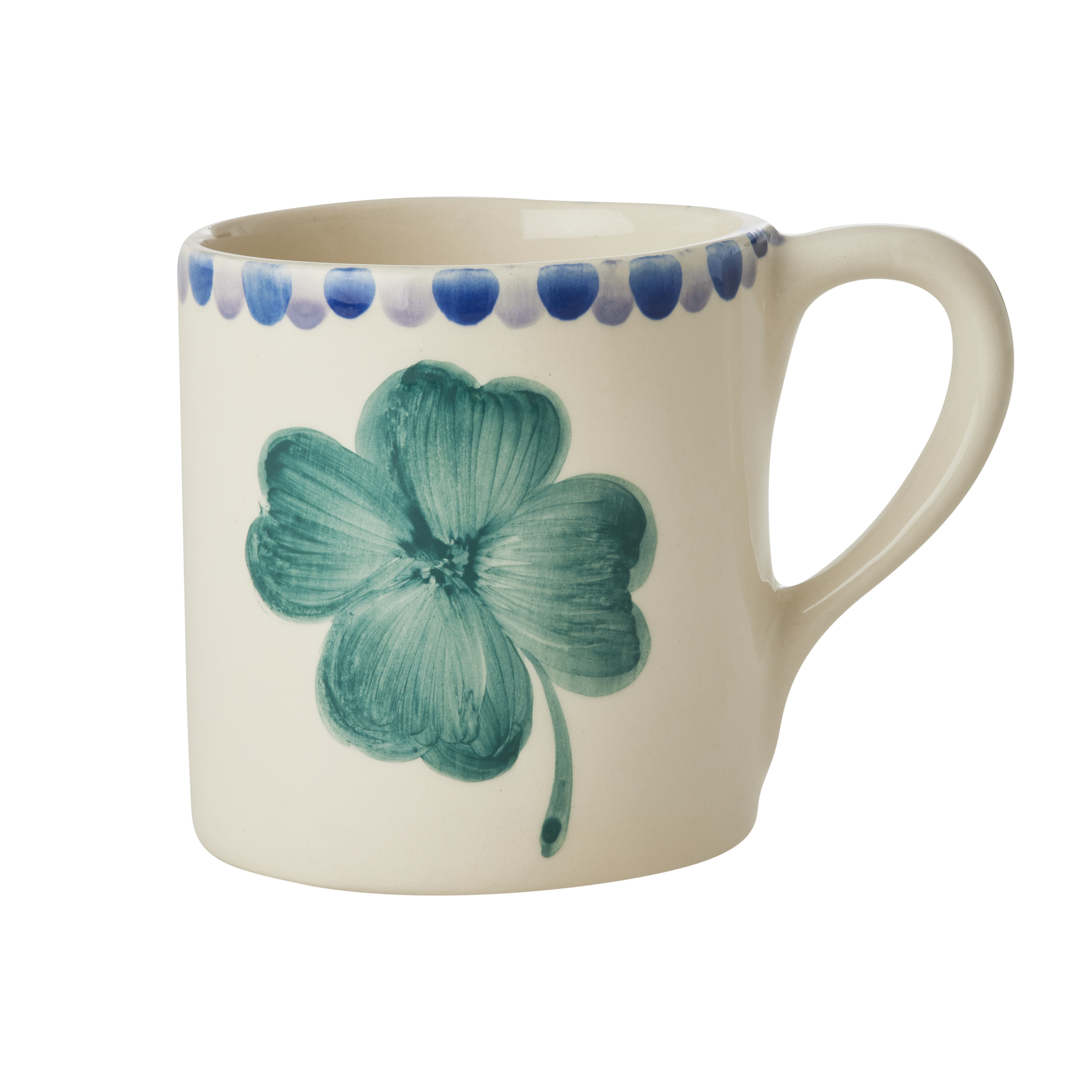 Ceramic Mug with Hand Painted Good Luck Clover - 14.2 oz by Rice By Rice - main product image for Resin Society