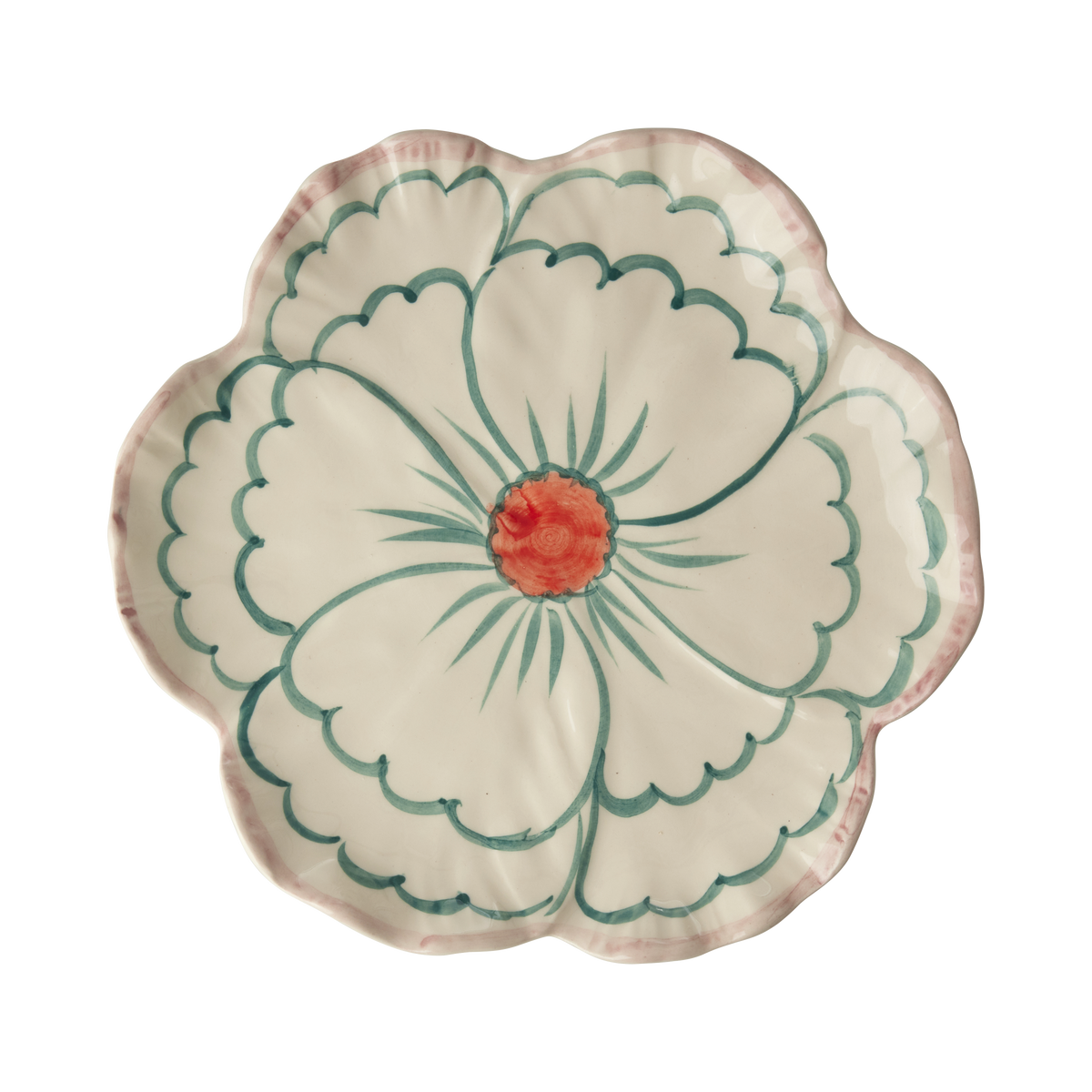 Ceramic Flower Shaped Side Plate with Pink Border by Rice By Rice - main product image for Resin Society