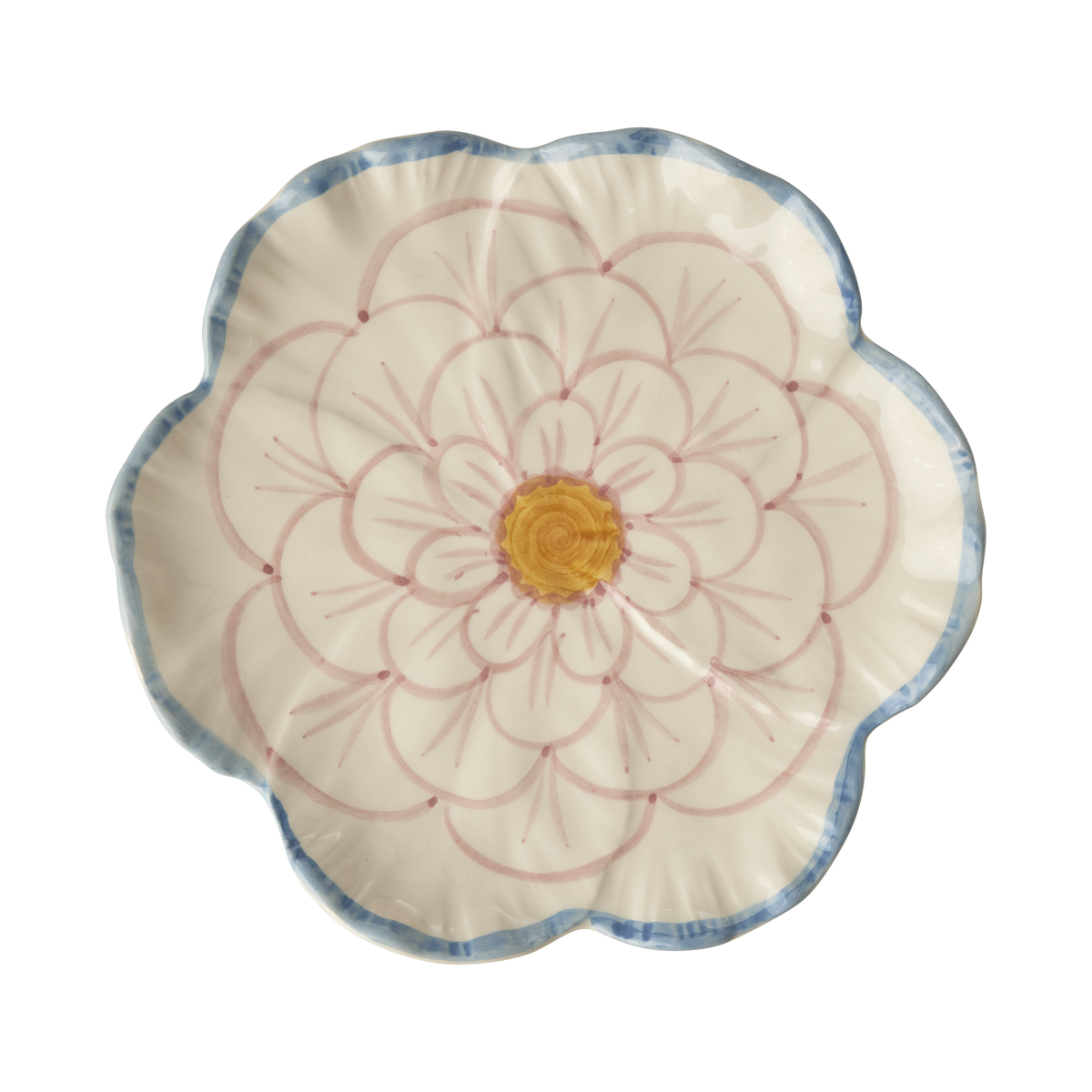 Ceramic Flower Shaped Side Plate with Blue Border by Rice By Rice - main product image for Resin Society