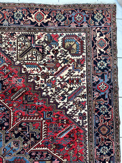 Hand-Knotted Persian Heriz Wool Rug – 9’ x 12’ – Geometric Medallion by Rugistan - product image 15 for Resin Society
