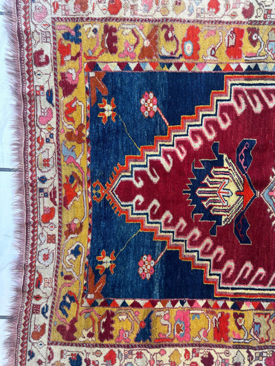 Hand-Knotted Antique Turkish Melas Wool Rug – 4'3" x 5'11" – Vibrant by Rugistan - product image 7 for Resin Society