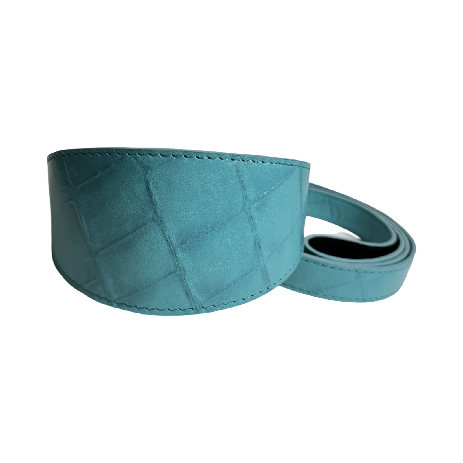 The Tiffany Collection Turquoise Blue Embossed Croc Italian Leather 3” Wide Collar with Silver Hardware
