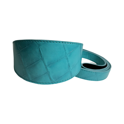 The Tiffany Collection Turquoise Blue Embossed Croc Italian Leather 3” Wide Collar with Silver Hardware