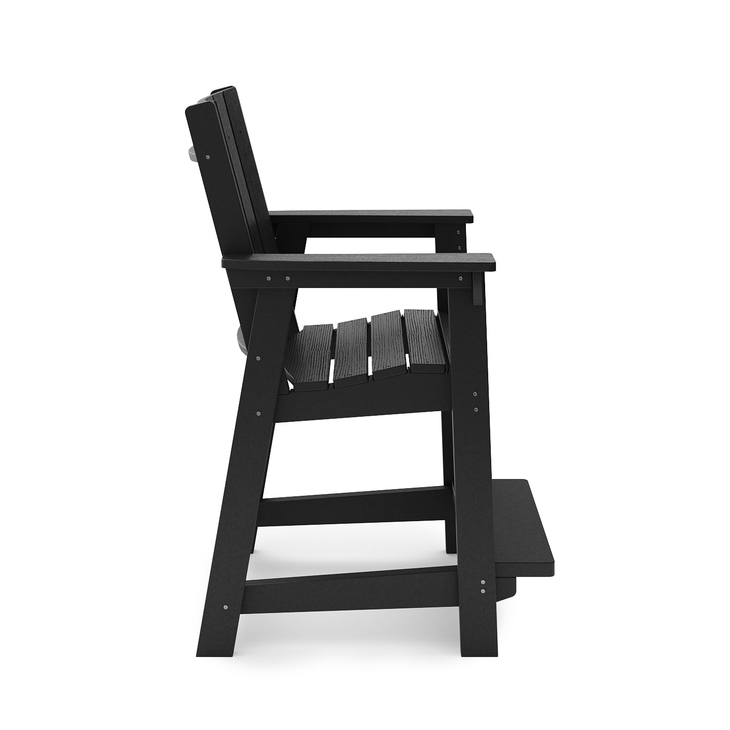 SoPoly Callaway Counter-Height Outdoor Dining Chair in Black, side and front views